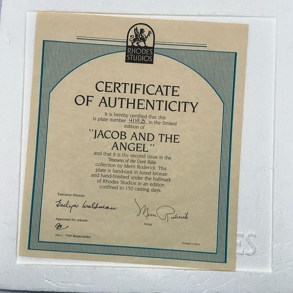 1987 Jacob and The Angel by  Rhodes Studios Treasures Of The Dore Bible Plate - Picture 5 of 5